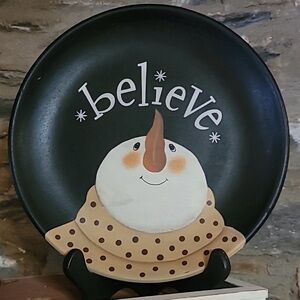 Holiday Snowman Decorative Plate - Black and White